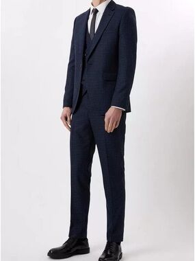 Perry Ellis Portfolio Slim Fit Navy Black Check Dress Pants Men’s 34x30